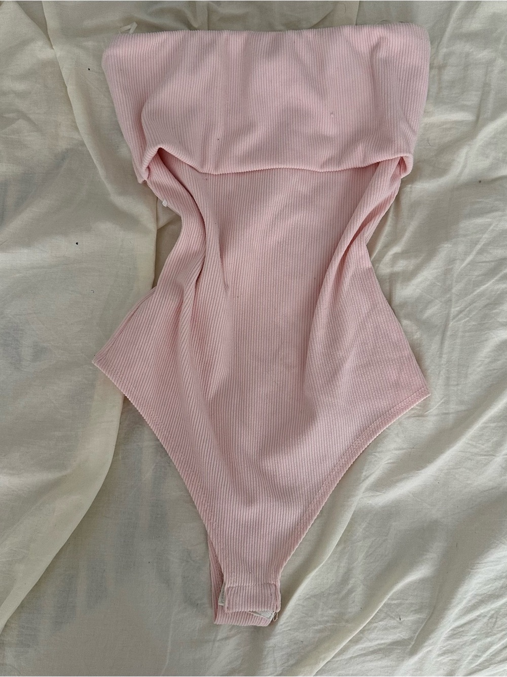 Pink Ribbed One-Piece Strapless Bodysuit